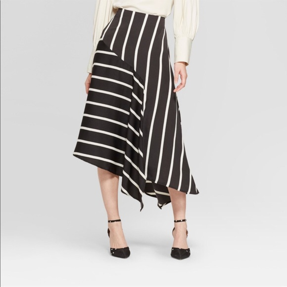 Who what wear navy striped midi skirt